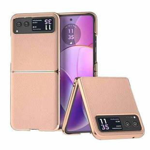 For Motorola Razr 40 Nano Electroplating Genuine Leather + PC Litchi Texture Phone Case(Pink Gold)