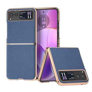 For Motorola Razr 40 Nano Electroplating Genuine Leather + PC Litchi Texture Phone Case(Blue)