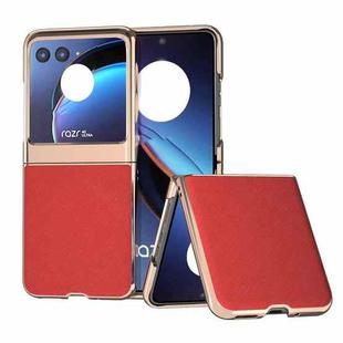 For Motorola Razr 40 Ultra Nano Electroplating Cross Texture Genuine Leather Phone Case(Red)