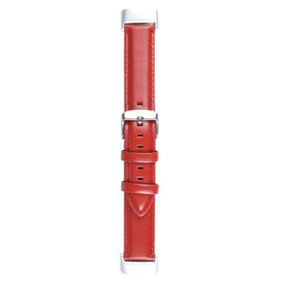 For Fitbit Charge 5 18mm Bamboo Joint Texture Genuine Leather Watch Band(Red)