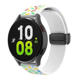 For Samsung Galaxy Watch 6 / 6 Classic Sports Rainbow Dots Magnetic Black Buckle Silicone Watch Band(White)