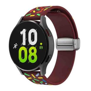 For Samsung Galaxy Watch 6 / 6 Classic Sports Rainbow Dots Magnetic Silver Buckle Silicone Watch Band(Wine Red)