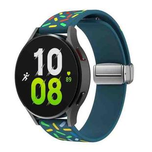 For Samsung Galaxy Watch 6 / 6 Classic Sports Rainbow Dots Magnetic Silver Buckle Silicone Watch Band(Dark Green)