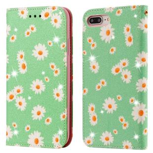 For iPhone 7 Plus / 8 Plus Glittering Daisy Magnetic Horizontal Flip Leather Case with Holder & Card Slots & Photo Frame(Green)