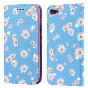 For iPhone 7 Plus / 8 Plus Glittering Daisy Magnetic Horizontal Flip Leather Case with Holder & Card Slots & Photo Frame(Blue)