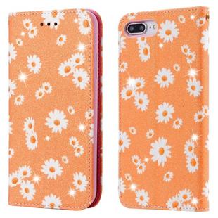 For iPhone 7 Plus / 8 Plus Glittering Daisy Magnetic Horizontal Flip Leather Case with Holder & Card Slots & Photo Frame(Orange)