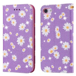 For iPhone SE 2022 / SE 2020 / 8 / 7 Glittering Daisy Magnetic Horizontal Flip Leather Case with Holder & Card Slots & Photo Frame(Purple)