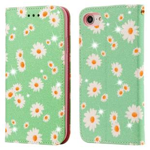 For iPhone SE 2022 / SE 2020 / 8 / 7 Glittering Daisy Magnetic Horizontal Flip Leather Case with Holder & Card Slots & Photo Frame(Green)