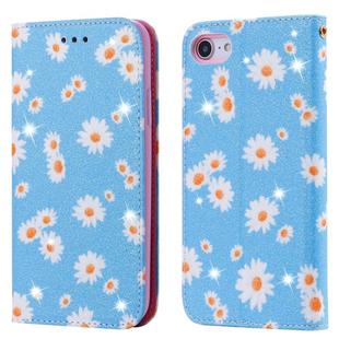 For iPhone SE 2022 / SE 2020 / 8 / 7 Glittering Daisy Magnetic Horizontal Flip Leather Case with Holder & Card Slots & Photo Frame(Blue)