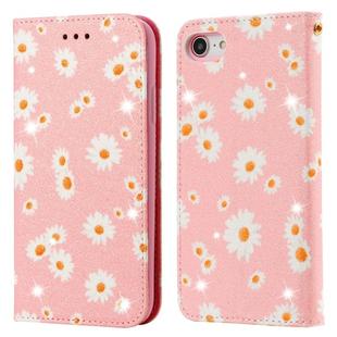 For iPhone SE 2022 / SE 2020 / 8 / 7 Glittering Daisy Magnetic Horizontal Flip Leather Case with Holder & Card Slots & Photo Frame(Pink)