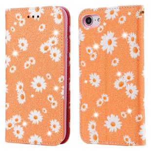 For iPhone SE 2022 / SE 2020 / 8 / 7 Glittering Daisy Magnetic Horizontal Flip Leather Case with Holder & Card Slots & Photo Frame(Orange)