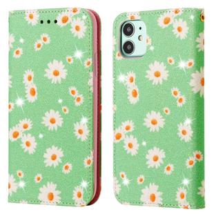 For iPhone 11 Glittering Daisy Magnetic Horizontal Flip Leather Case with Holder & Card Slots & Photo Frame(Green)