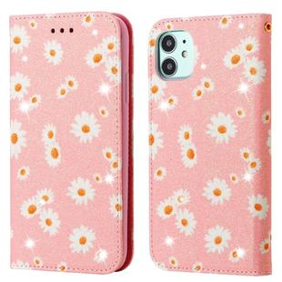 For iPhone 11 Glittering Daisy Magnetic Horizontal Flip Leather Case with Holder & Card Slots & Photo Frame(Pink)
