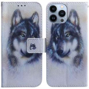 For iPhone 15 Pro Max Coloured Drawing Flip Leather Phone Case(White Wolf)