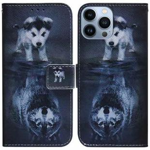 For iPhone 15 Pro Max Coloured Drawing Flip Leather Phone Case(Wolf and Dog)