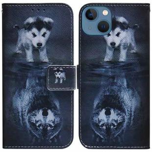 For iPhone 15 Plus Coloured Drawing Flip Leather Phone Case(Wolf and Dog)