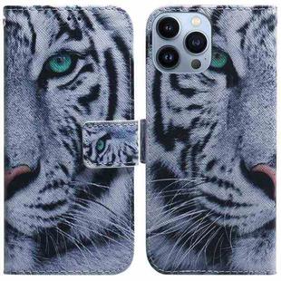 For iPhone 14 Pro Max Coloured Drawing Flip Leather Phone Case(Tiger)