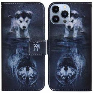 For iPhone 14 Pro Max Coloured Drawing Flip Leather Phone Case(Wolf and Dog)