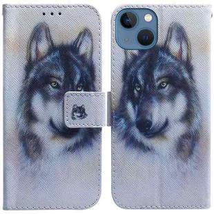 For iPhone 14 Plus Coloured Drawing Flip Leather Phone Case(White Wolf)