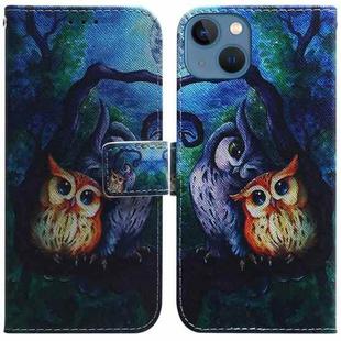 For iPhone 14 Plus Coloured Drawing Flip Leather Phone Case(Oil Painting Owl)