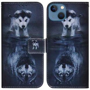 For iPhone 14 Coloured Drawing Flip Leather Phone Case(Wolf and Dog)