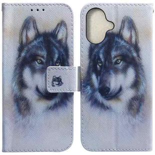 For iPhone 16 Coloured Drawing Flip Leather Phone Case(White Wolf)