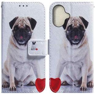 For iPhone 16 Coloured Drawing Flip Leather Phone Case(Pug)