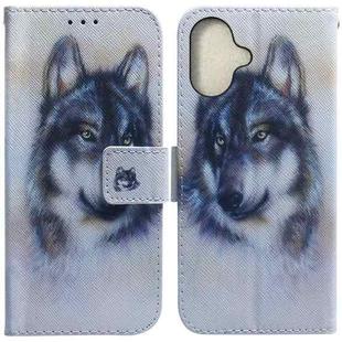 For iPhone 16 Plus Coloured Drawing Flip Leather Phone Case(White Wolf)