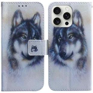 For iPhone 16 Pro Max Coloured Drawing Flip Leather Phone Case(White Wolf)