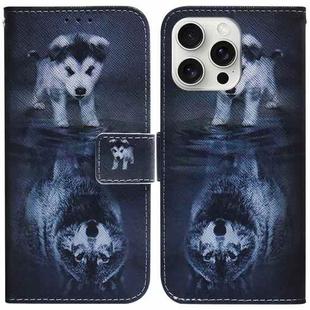 For iPhone 16 Pro Max Coloured Drawing Flip Leather Phone Case(Wolf and Dog)