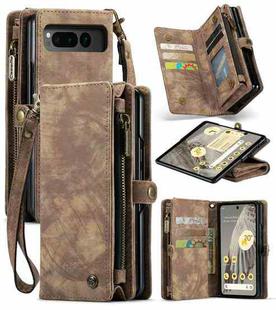 For Google Pixel Fold CaseMe 008 Detachable Multifunctional Retro Frosted Horizontal Flip Phone Leather Case with Zipper Wallet(Brown)
