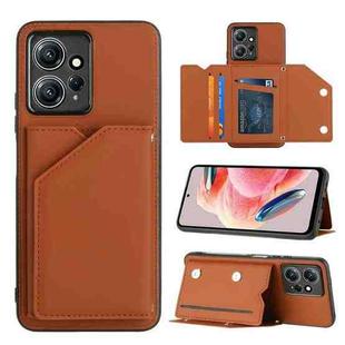 For Xiaomi Redmi Note 12 4G Skin Feel PU + TPU + PC Card Slots Phone Case(Brown)