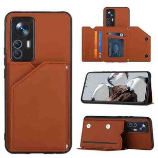 For Xiaomi Redmi K50 Ultra/12T/12T Pro Skin Feel PU + TPU + PC Card Slots Phone Case(Brown)