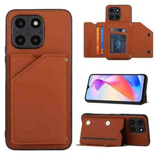 For Honor X6a 4G Skin Feel PU + TPU + PC Card Slots Phone Case(Brown)