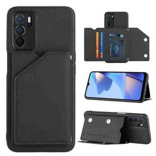 For OPPO A16 Skin Feel PU + TPU + PC Card Slots Phone Case(Black)