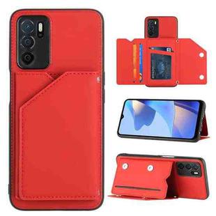 For OPPO A16 Skin Feel PU + TPU + PC Card Slots Phone Case(Red)