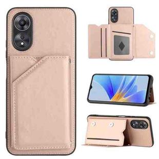 For OPPO A17 Global Skin Feel PU + TPU + PC Card Slots Phone Case(Rose Gold)