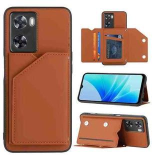 For OPPO A57 / A77 / A77s 4G Skin Feel PU + TPU + PC Card Slots Phone Case(Brown)