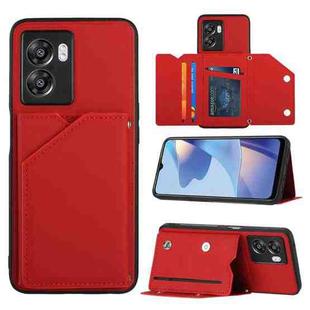 For OPPO A57 5G/A77 5G Skin Feel PU + TPU + PC Card Slots Phone Case(Red)