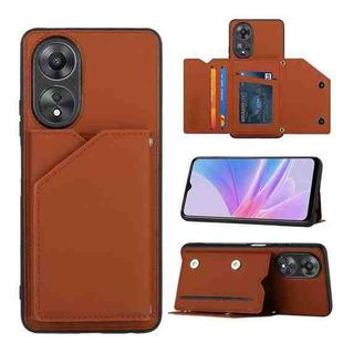 For OPPO A58 4G Skin Feel PU + TPU + PC Card Slots Phone Case(Brown)