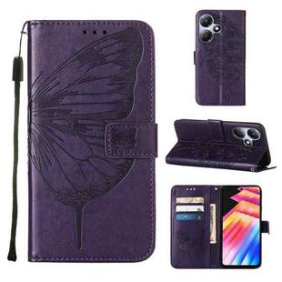 For Infinix Hot 30 Play / X6835 Embossed Butterfly Leather Phone Case(Dark Purple)