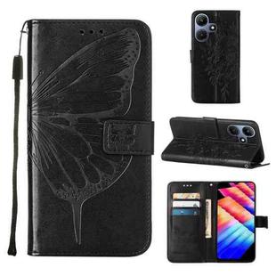 For Infinix Hot 30i / X669 Embossed Butterfly Leather Phone Case(Black)