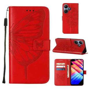For Infinix Hot 30i / X669 Embossed Butterfly Leather Phone Case(Red)