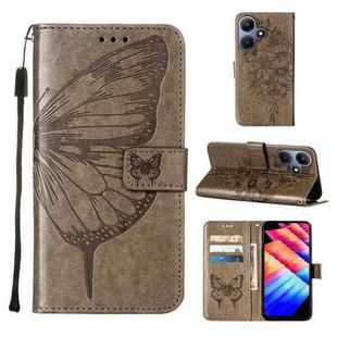 For Infinix Hot 30i / X669 Embossed Butterfly Leather Phone Case(Grey)