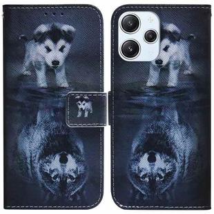 For Xiaomi Redmi 12 Coloured Drawing Flip Leather Phone Case(Wolf and Dog)