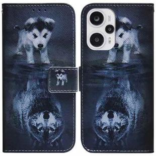 For Xiaomi Poco F5/Redmi Note 12 Turbo Coloured Drawing Flip Leather Phone Case(Wolf and Dog)