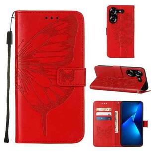 For Tecno Pova 5 4G / LH7N Embossed Butterfly Leather Phone Case(Red)