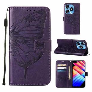 For Tecno Spark 10 4G / K15K Embossed Butterfly Leather Phone Case(Dark Purple)