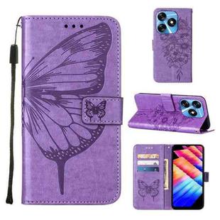 For Tecno Spark 10 4G / K15K Embossed Butterfly Leather Phone Case(Light Purple)