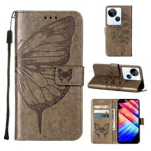 For Tecno Spark 10 5G / K18 Embossed Butterfly Leather Phone Case(Grey)